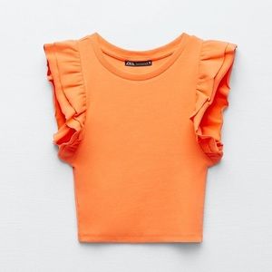 Zara orange flutter sleeve top